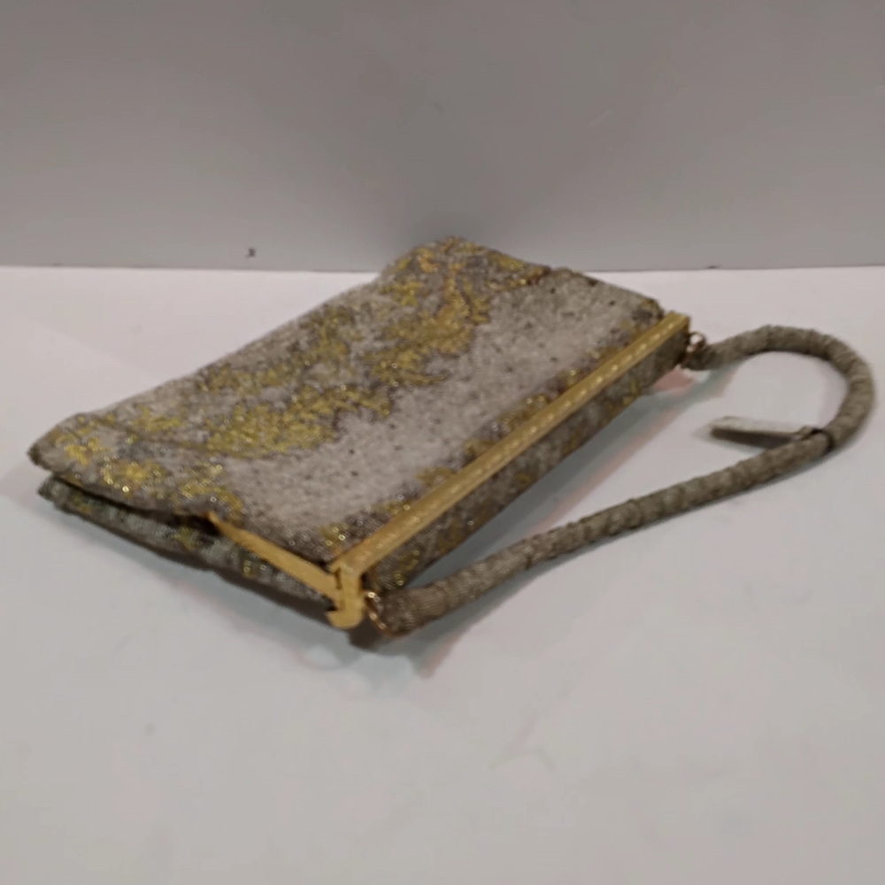 Birks 1940S-60s Chic Women's Clutch in Gray and Gold Beaded